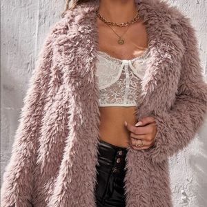 SHEIN tall Lapel neck open front fuzzy coat